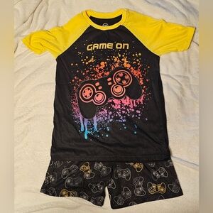 Boys Game On Black Graphic T-Shirt and Shorts Pajama Set